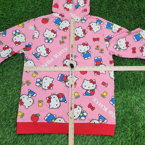 Hello-Kitty Sanrio Zip Hoodie Jacket Womens L/XL 21x27 Pink AOP Lightweight - Picture 4 of 14